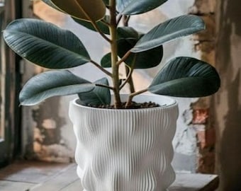 Planter Pot With Drainage, Snow White Wave Design for Small and Large Plants [Water Plate Included] Outdoor and Indoor use Plant Pot