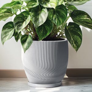 Planter Pot With Drainage, Snow White Risa Design for Small and Large Plants [Water Plate Included] Outdoor and Indoor use Plant Pot