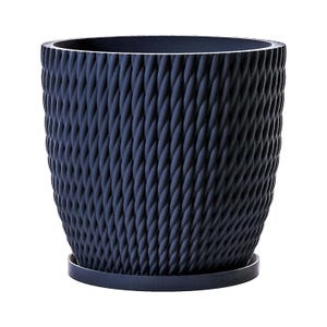 Planter Pot With Drainage, Deep Blue Vine Design for Small and Large Plants [Water Plate Included] Outdoor and Indoor use Plant Pot