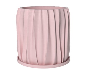 Planter Pot With Drainage, Candy Pink Kurtain Design for Small and Large Plants [Water Plate Included] Outdoor and Indoor use Plant Pot