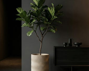 Beige Uma Design Planter Pot with Drainage & Water Plate