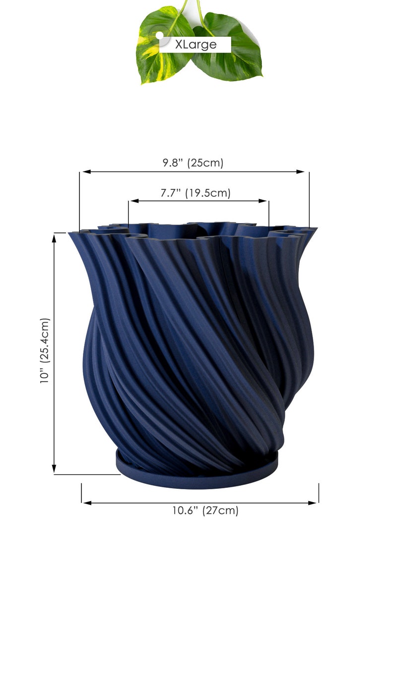 Planter Pot With Drainage, Deep Blue Fractal Design for Small and Large Plants Water Plate Included Outdoor and Indoor use Plant Pot XL [10" Height]