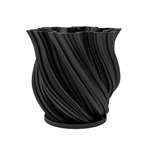 Planter Pot With Drainage, Charcoal Black Fractal Design for Small and Large Plants [Water Plate Included] Outdoor and Indoor use Plant Pot