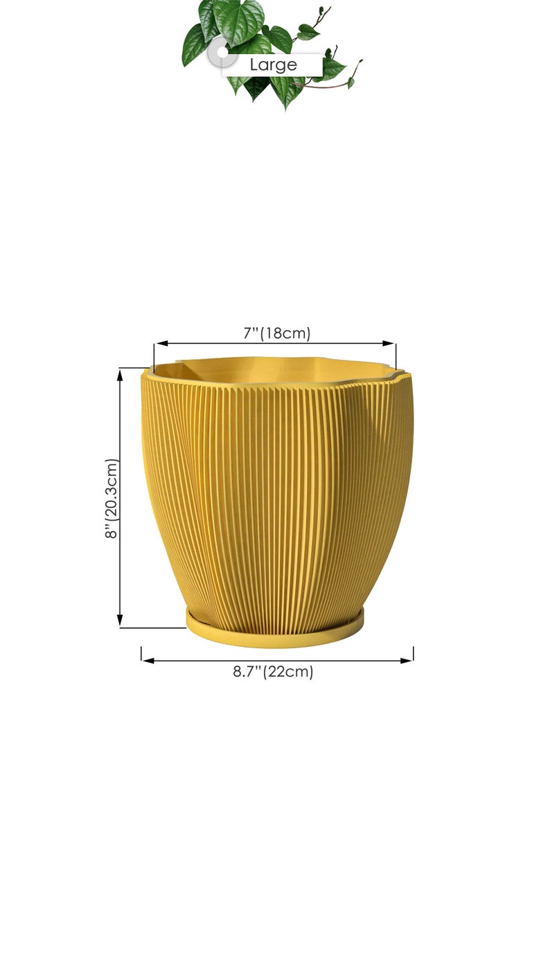 Planter Pot With Drainage, Lemon Yellow Coconut Design for Small and Large Plants Water Plate Included Outdoor and Indoor use Plant Pot L [8" Height]