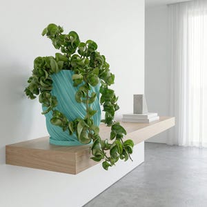 Sky Blue Fractal Design Planter Pot with Drainage & Water Plate