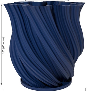 Planter Pot With Drainage, Deep Blue Fractal Design for Small and Large Plants Water Plate Included Outdoor and Indoor use Plant Pot XXL+ [16" Height]