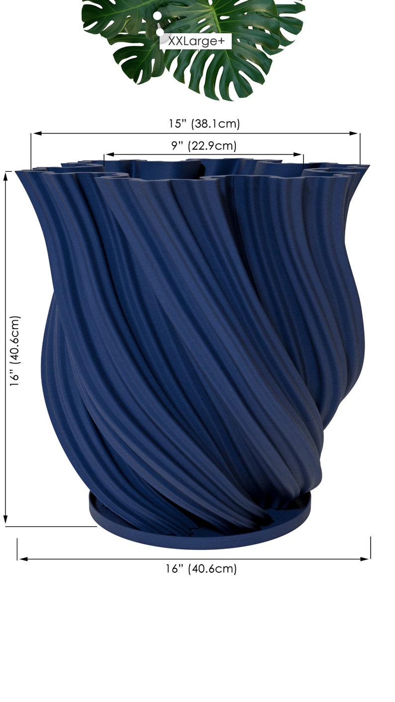 Planter Pot With Drainage, Deep Blue Fractal Design for Small and Large Plants Water Plate Included Outdoor and Indoor use Plant Pot XXL+ [16" Height]