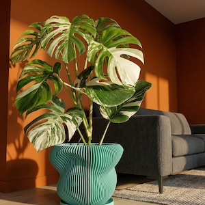 Sky Blue Mira Design Planter Pot with Drainage & Water Plate