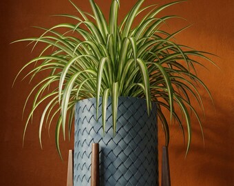 BlueSteel Weave Design Planter Pot with Drainage & Water Plate
