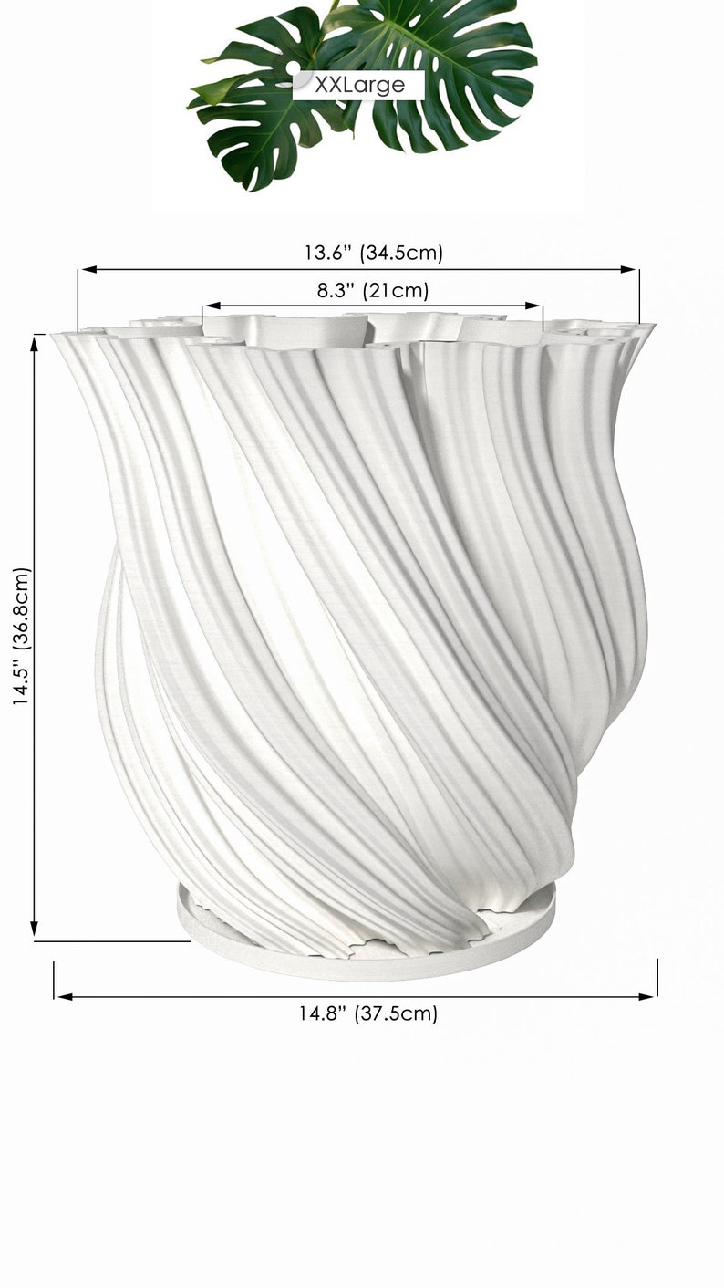 Planter Pot With Drainage, Snow White Fractal Design for Small and Large Plants Water Plate Included Outdoor and Indoor use Plant Pot XXL [14.5" Height]