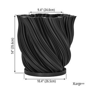 Charcoal Black Fractal Design Planter Pot with Drainage & Water Plate XL++ [14" Height]