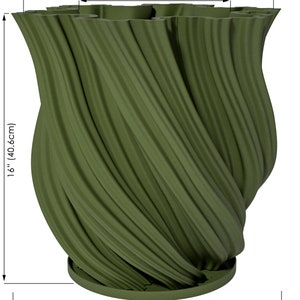 Planter Pot With Drainage, Avocado Green Fractal Design for Small and Large Plants Water Plate Included Outdoor and Indoor use Plant Pot XXL+ [16" Height]