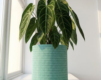 Sky Blue Stack Design Planter Pot with Drainage & Water Plate