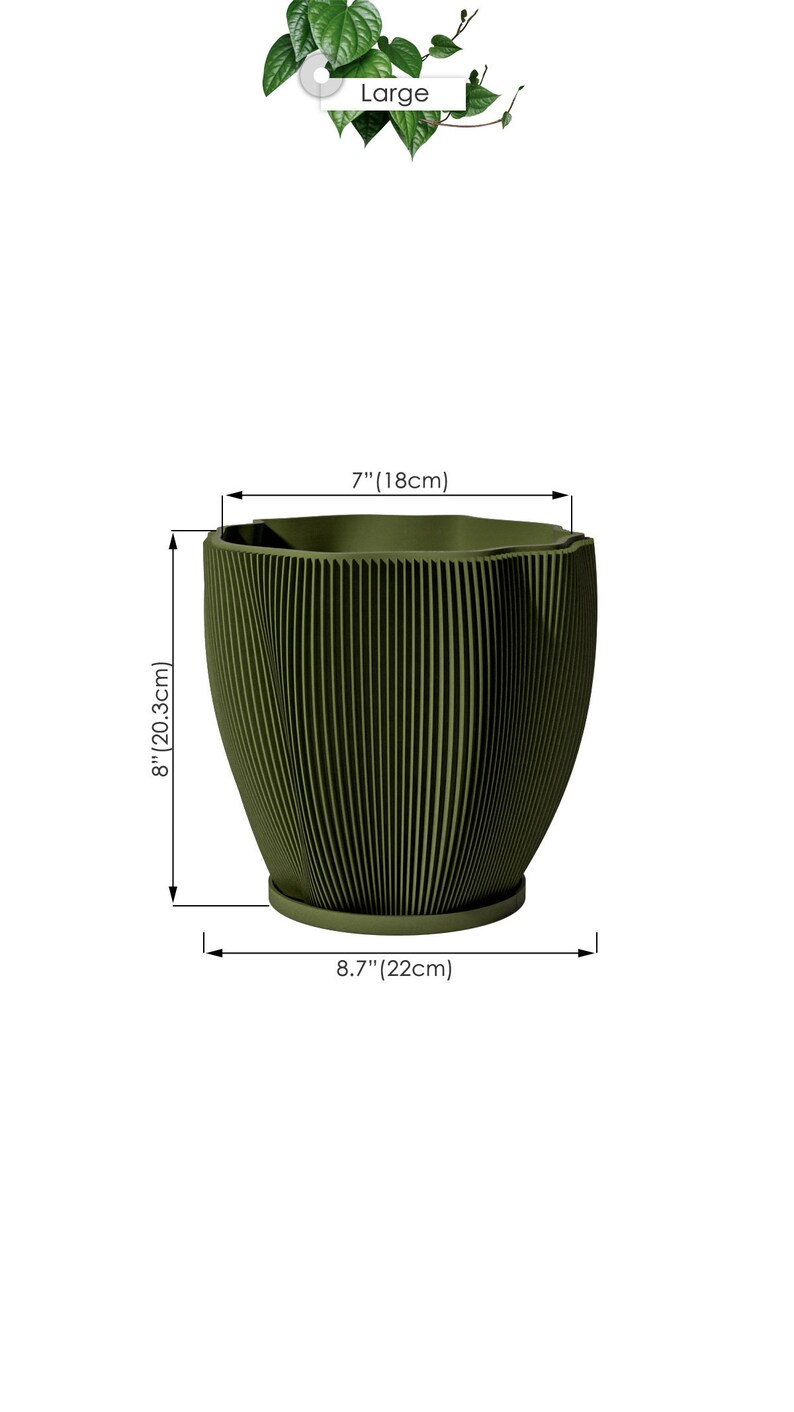 Planter Pot With Drainage, Avocado Green Coconut Design for Small and Large Plants Water Plate Included Outdoor and Indoor use Plant Pot L [8" Height]