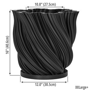 Charcoal Black Fractal Design Planter Pot with Drainage & Water Plate XXL+ [16" Height]
