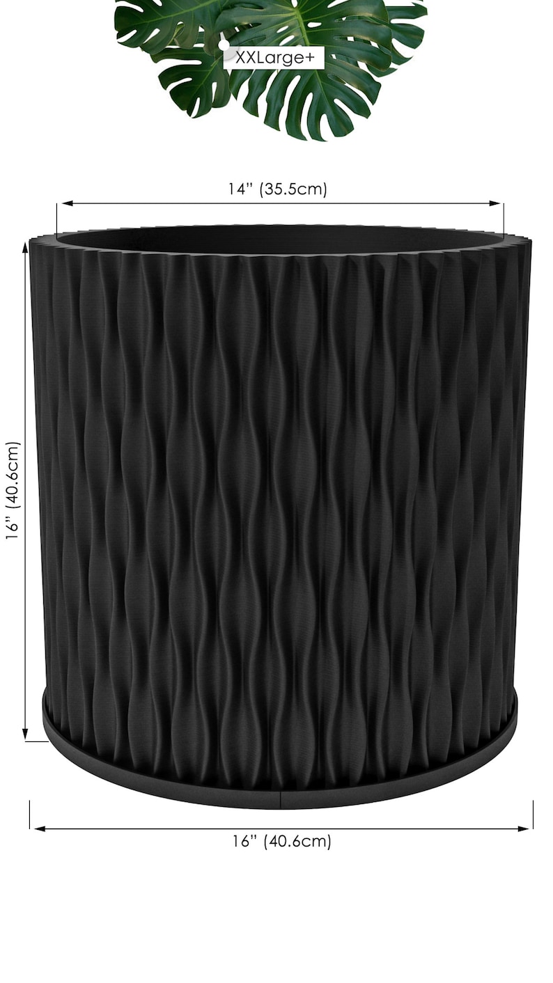 Planter Pot With Drainage, Charcoal Black Mica Design for Small and Large Plants Water Plate Included Outdoor and Indoor use Plant Pot XXL+ [16" Height]