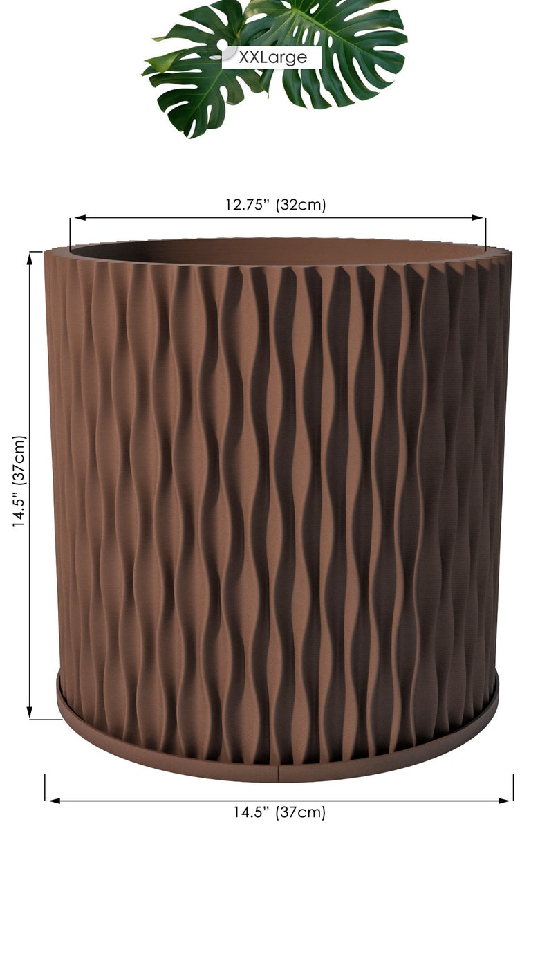 Planter Pot With Drainage, Nut Brown Mica Design for Small and Large Plants Water Plate Included Outdoor and Indoor use Plant Pot XXL [14.5" Height]