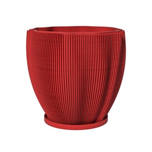 Planter Pot With Drainage, Lava Red Coconut Design for Small and Large Plants [Water Plate Included] Outdoor and Indoor use Plant Pot