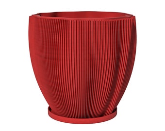 Planter Pot With Drainage, Lava Red Coconut Design for Small and Large Plants [Water Plate Included] Outdoor and Indoor use Plant Pot