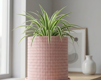Candy Pink Stack Design Planter Pot with Drainage & Water Plate