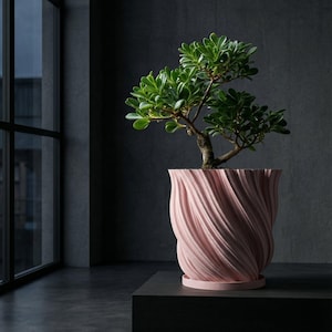 Candy Pink Fractal Design Planter Pot with Drainage & Water Plate