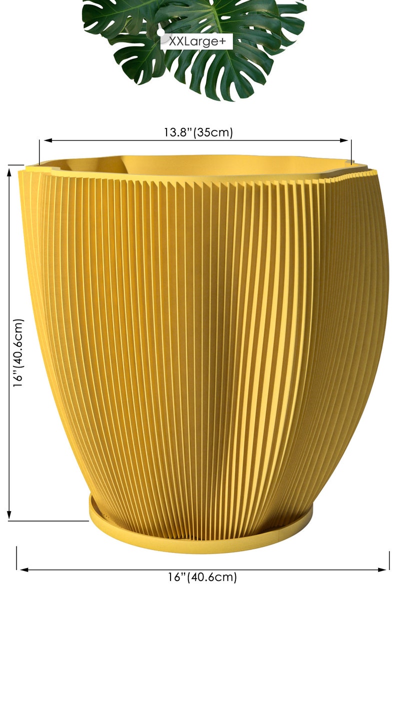 Planter Pot With Drainage, Lemon Yellow Coconut Design for Small and Large Plants Water Plate Included Outdoor and Indoor use Plant Pot XXL+ [16" Height]