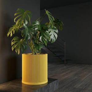 Lemon Yellow Ray Design Planter Pot with Drainage & Water Plate
