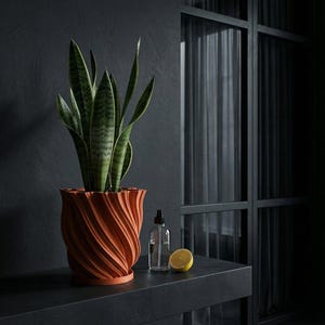 Terracotta Orange Fractal Design Planter Pot with Drainage & Water Plate