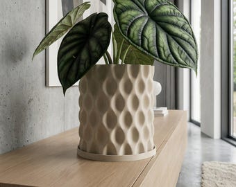 Beige Plop Design Planter Pot with Drainage & Water Plate