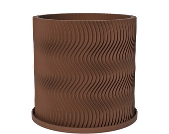 Planter Pot With Drainage, Nut Brown Uma Design for Small and Large Plants [Water Plate Included] Outdoor and Indoor use Plant Pot