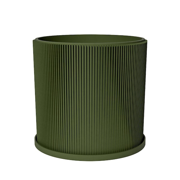 Planter Pot With Drainage, Avocado Green Ray Design for Small and Large Plants [Water Plate Included] Outdoor and Indoor use Plant Pot