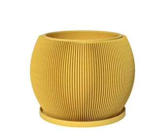 Planter Pot With Drainage, Lemon Yellow Melon Design for Small and Large Plants [Water Plate Included] Outdoor and Indoor use Plant Pot