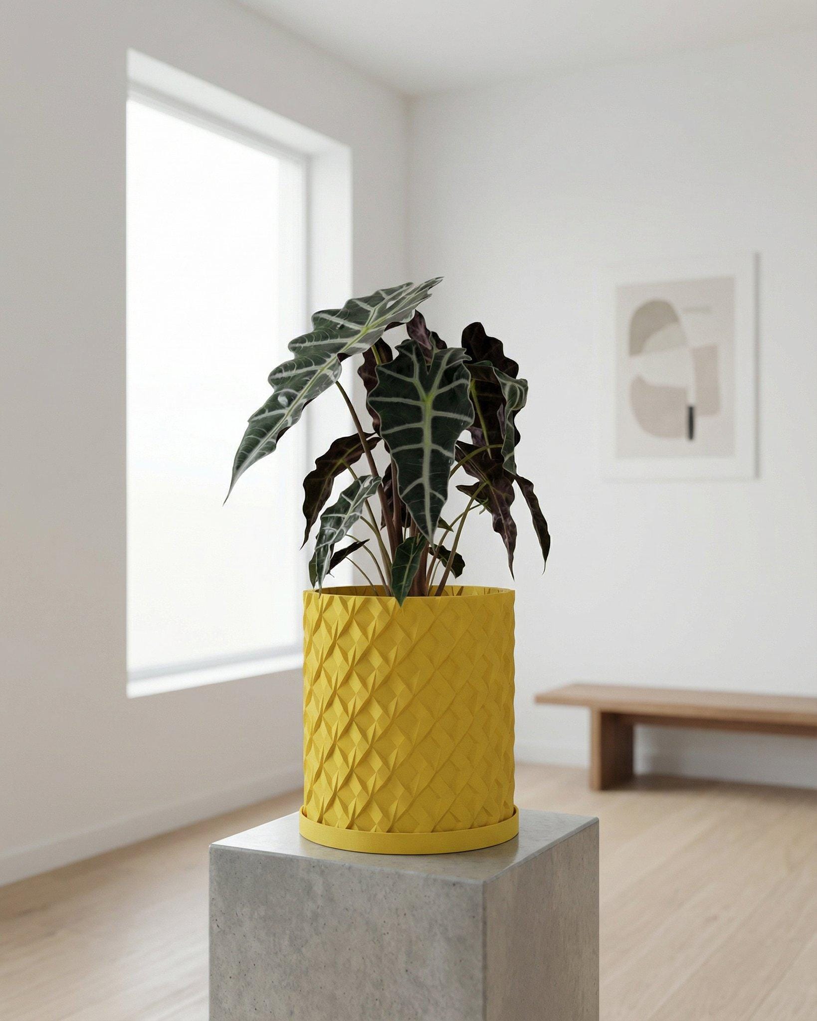 Chisel Planter Lemon Yellow Chisel Design Planter Pot With Drainage & Water Plate - Etsy