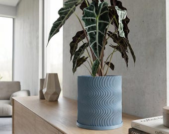 BlueSteel Uma Design Planter Pot with Drainage & Water Plate