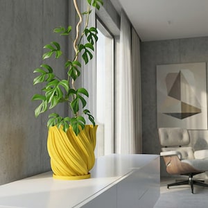 Lemon Yellow Fractal Design Planter Pot with Drainage & Water Plate