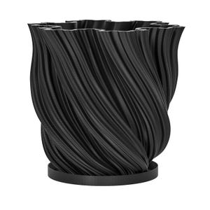 Charcoal Black Fractal Design Planter Pot with Drainage & Water Plate image 5