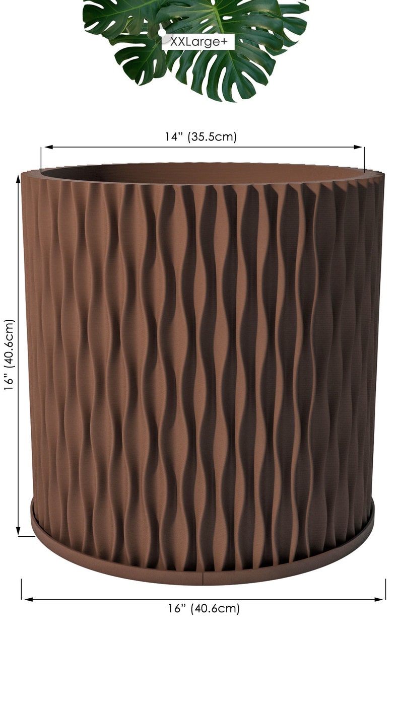 Planter Pot With Drainage, Nut Brown Mica Design for Small and Large Plants Water Plate Included Outdoor and Indoor use Plant Pot XXL+ [16" Height]