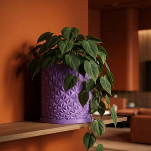 Cache-pot, design moleté, lavande, avec système de drainage et plaque d'eau