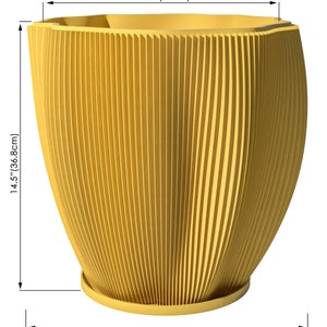 Planter Pot With Drainage, Lemon Yellow Coconut Design for Small and Large Plants Water Plate Included Outdoor and Indoor use Plant Pot XXL [14.5" Height]