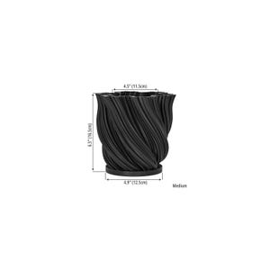 Charcoal Black Fractal Design Planter Pot with Drainage & Water Plate M [6" Height]