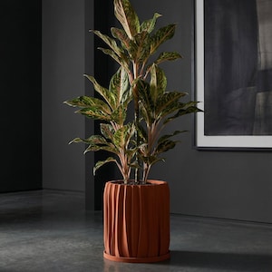 Terracotta Orange Kurtain Design Planter Pot with Drainage & Water Plate