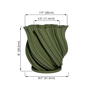 Planter Pot With Drainage, Avocado Green Fractal Design for Small and Large Plants Water Plate Included Outdoor and Indoor use Plant Pot L [8" Height]