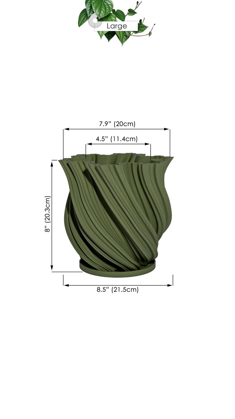 Planter Pot With Drainage, Avocado Green Fractal Design for Small and Large Plants Water Plate Included Outdoor and Indoor use Plant Pot L [8" Height]