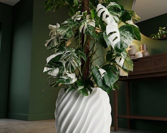 Snow White Opal Design Planter Pot with Drainage & Water Plate