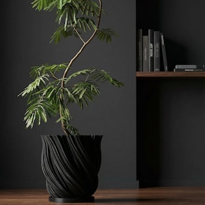 Charcoal Black Fractal Design Planter Pot with Drainage & Water Plate