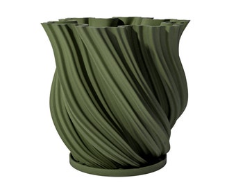 Planter Pot With Drainage, Avocado Green Fractal Design for Small and Large Plants [Water Plate Included] Outdoor and Indoor use Plant Pot