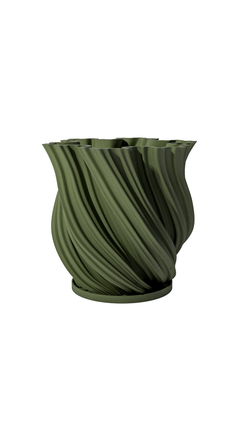 Planter Pot With Drainage, Avocado Green Fractal Design for Small and Large Plants Water Plate Included Outdoor and Indoor use Plant Pot image 1