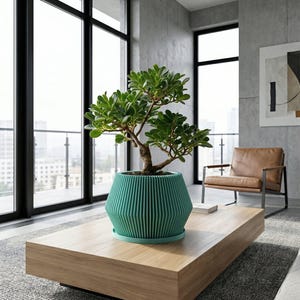 Sky Blue Echo Design Planter Pot with Drainage & Water Plate