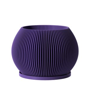Planter Pot With Drainage, Lavender Melon Design for Small and Large Plants [Water Plate Included] Outdoor and Indoor use Plant Pot