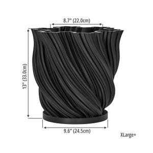 Charcoal Black Fractal Design Planter Pot with Drainage & Water Plate XL+ [13" Height]